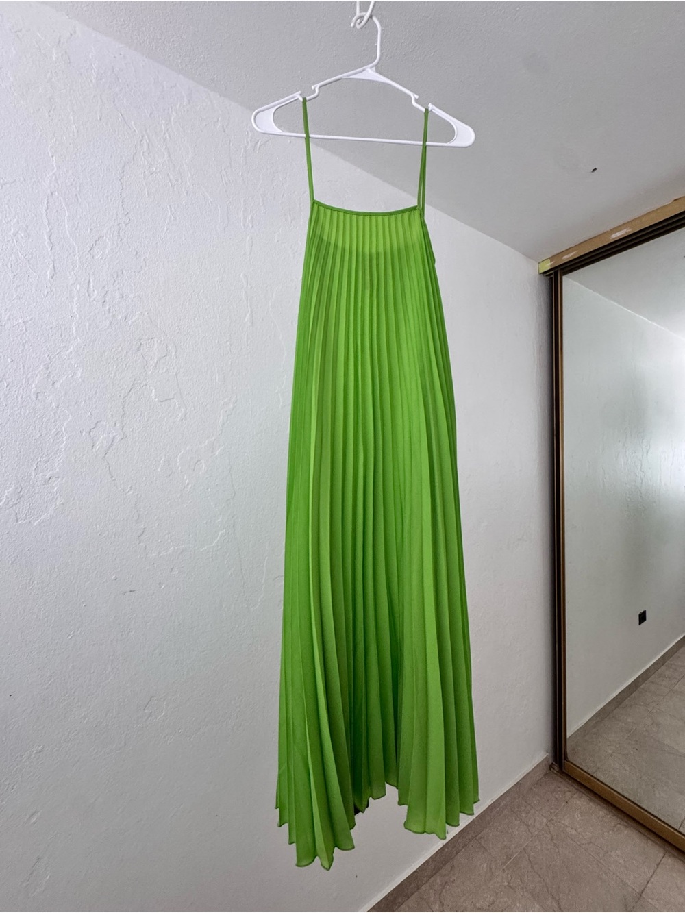 Mango Lime Pleated Maxi Dress